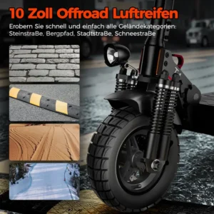 E Scooter mit Straßenzulassung, Klappbarer Elektroscooter,10-Zoll Luftreifen für Offroad-Elektroroller,60-75 km Reichweite,4 Stoßdämpfer,Höherwertiger E Roller.