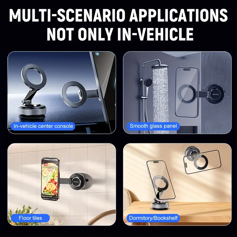 4-teiliges Magnetisches Handyhalter-Set, Drehbarer Auto-Vakuum-Saugnapf-Handyhalter, Ausziehbar, Faltbar 360° Drehbarer Magnetischer Handyhalter, Zinklegierung Material, Superstarker Saugnapf-Magnetischer Auto-Handyhalter – Bild 7