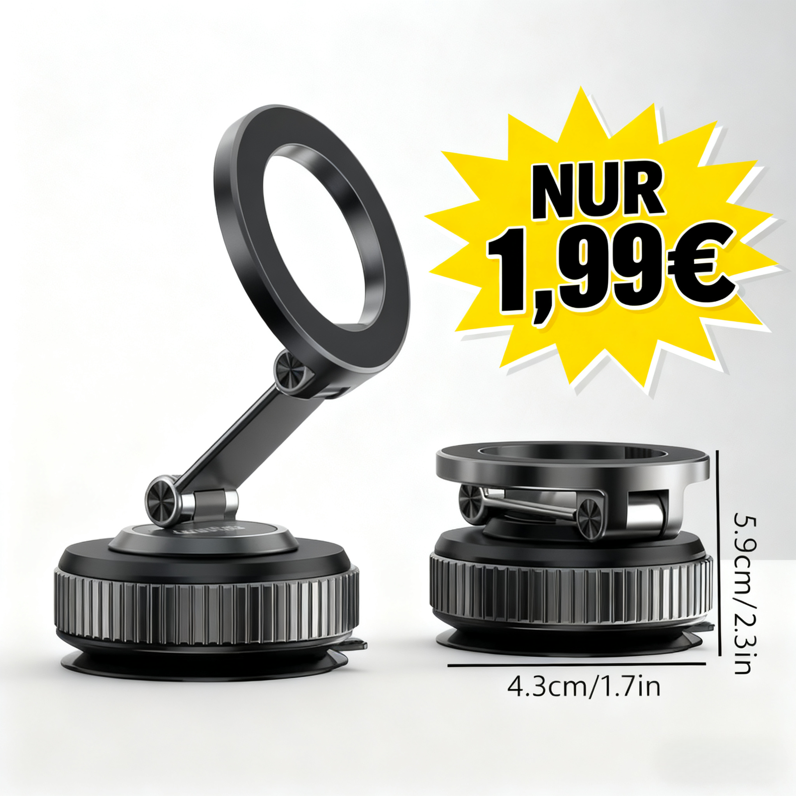 4-teiliges Magnetisches Handyhalter-Set, Drehbarer Auto-Vakuum-Saugnapf-Handyhalter, Ausziehbar, Faltbar 360° Drehbarer Magnetischer Handyhalter, Zinklegierung Material, Superstarker Saugnapf-Magnetischer Auto-Handyhalter